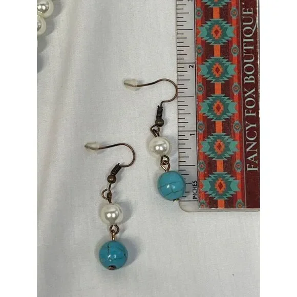 SOUTHWEST TURQUOISE PEARL FANCY Western Rodeo Cowgirl Fashion Necklace Set New - Picture 15 of 16